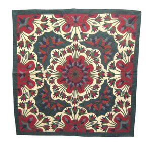 Handmade Applique Floral Quilt Wall Decor Artisan Sewn 42 x 42 inch STAIN